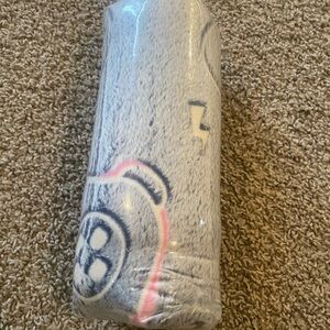 Gray Plush Gaming Blanket with Navy and Pink Accent